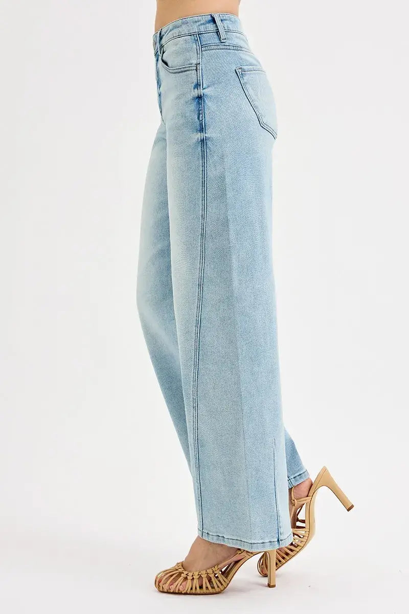 RISEN Full Size Mid Rise Fit Barrel Jeans Plus Size - Trendsi - Flyclothing LLC