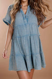 Tiered Notched Short Sleeve Dres - Trendsi - Flyclothing LLC