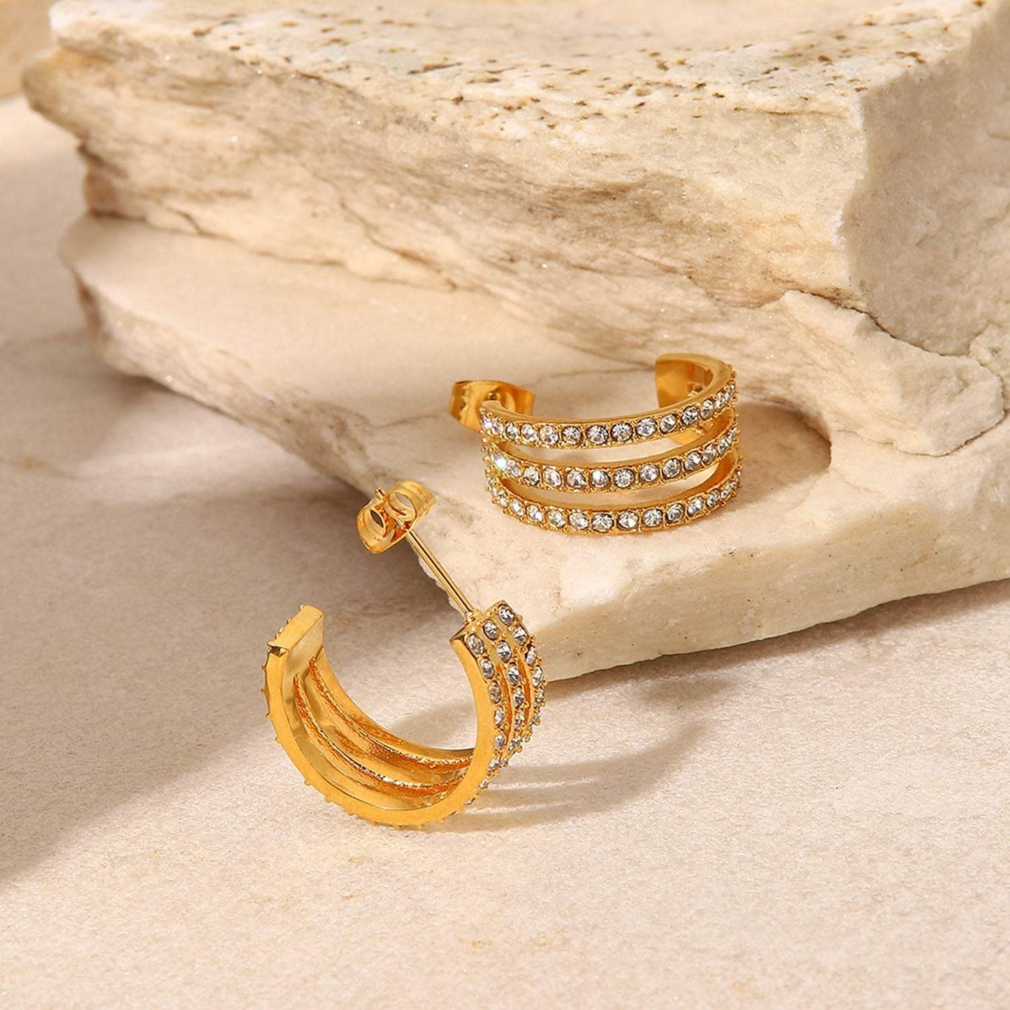 Stainless Steel Inlaid Zircon C-Hoop Earrings - Trendsi - Flyclothing LLC