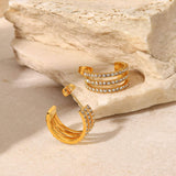 Stainless Steel Inlaid Zircon C-Hoop Earrings - Trendsi - Flyclothing LLC