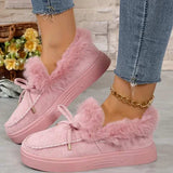 Bow Furry Round Toe Flat Slip-Ons - Trendsi - Flyclothing LLC