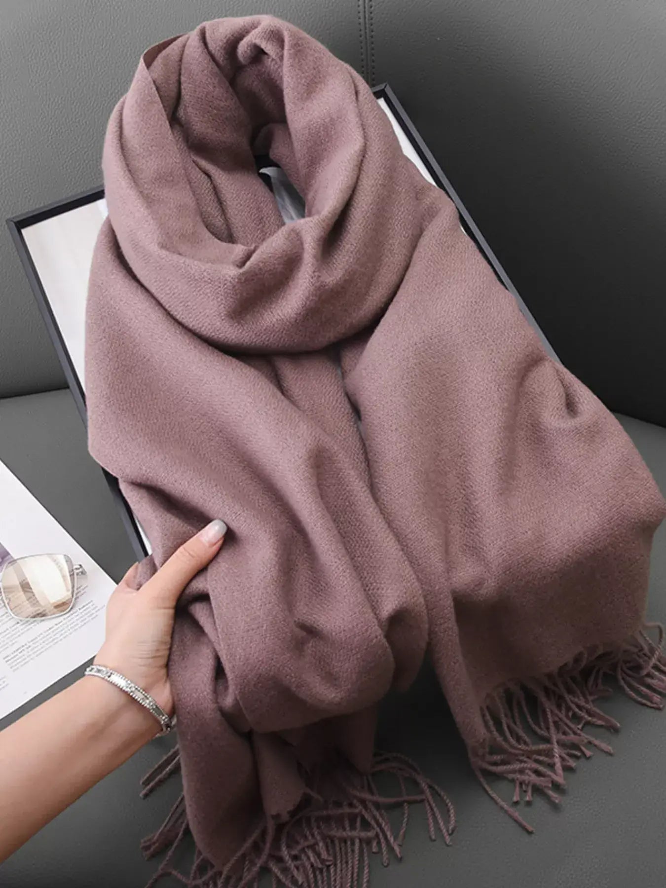 Solid Color Fringe Scarf - Trendsi - Flyclothing LLC