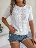 Openwork Round Neck Short Sleeve Knit Top - Trendsi - Flyclothing LLC