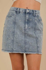 VERY J Bow Printed Casual Denim Mini Skirt - Trendsi - Flyclothing LLC