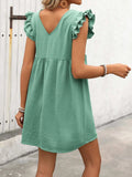 Button Up V-Neck Cap Sleeve Mini Dress - Trendsi - Flyclothing LLC