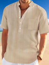 Men's Full Size Half Button Short Sleeve Polo Plus Size - Trendsi - Flyclothing LLC