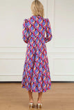 Printed Collared Neck Long Sleeve Midi Dress - Trendsi - Flyclothing LLC