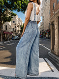 Adjustable Strap Wide Leg Denim Overalls - Trendsi