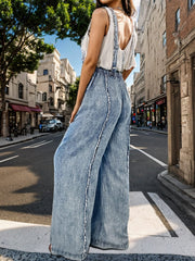 Adjustable Strap Wide Leg Denim Overalls - Trendsi