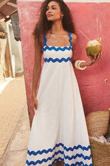 Contrast Trim Square Neck Wide Strap Dress - Trendsi - Flyclothing LLC