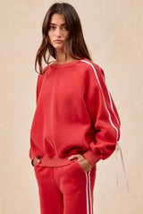 BiBi Side Lined Bow Details Fleece Sweatshirt - Trendsi - Flyclothing LLC