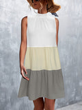 Tied Color Block Mock Neck Sleeveless Dress - Trendsi