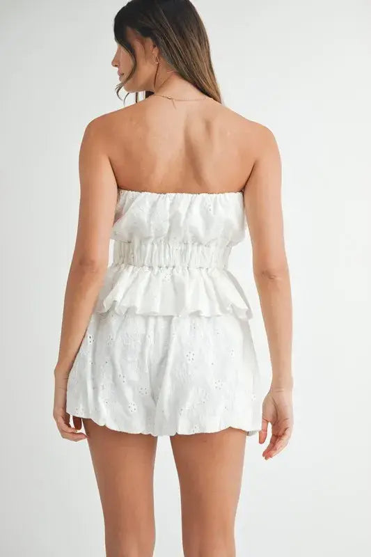 MABLE Floral Eyelet Lace Tube Top and Short Set - Trendsi - Flyclothing LLC