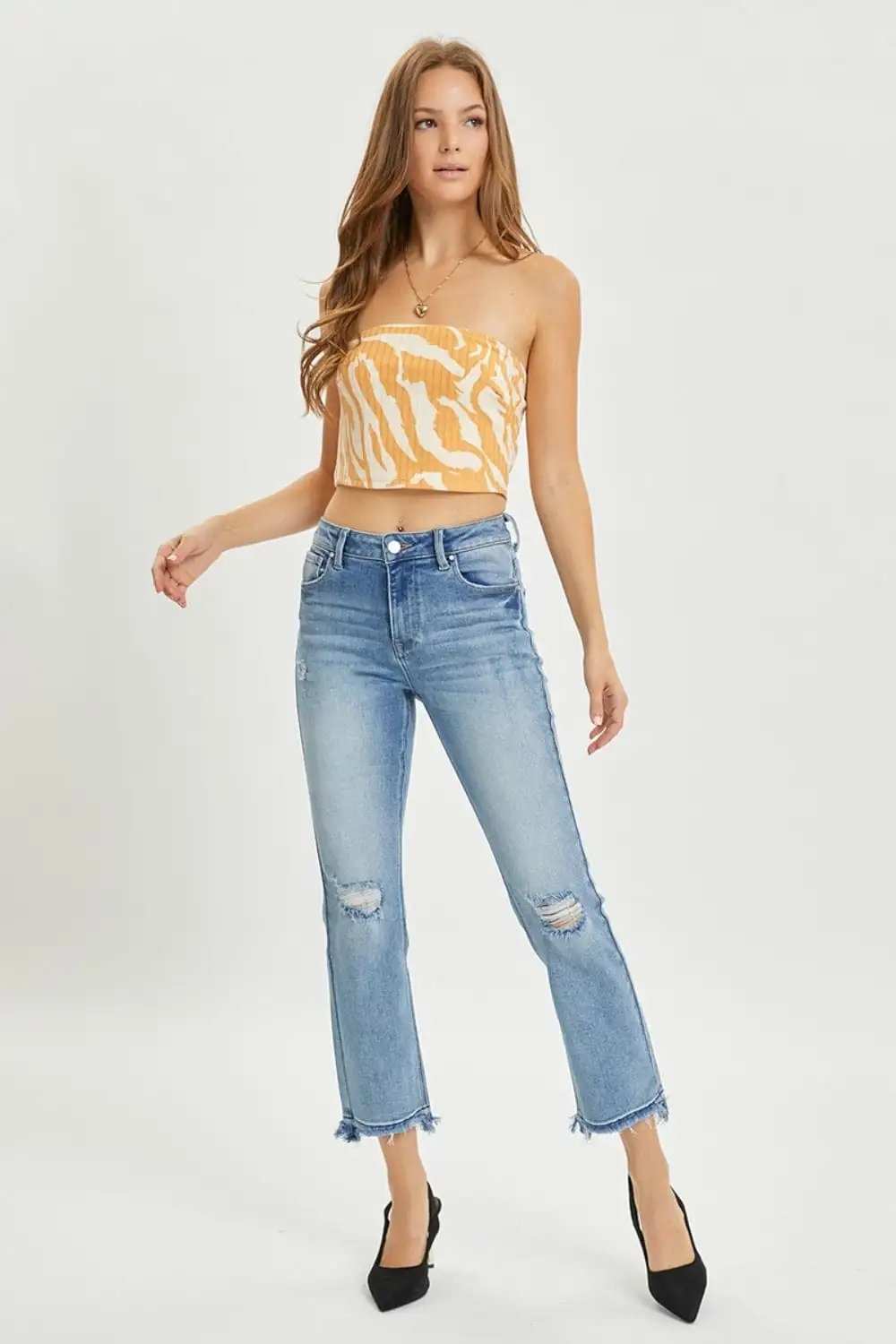 RISEN Full Size High Rise Distressed Cropped Straight Jeans - Trendsi - Flyclothing LLC