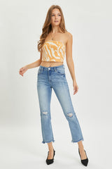 RISEN Full Size High Rise Distressed Cropped Straight Jeans - Trendsi