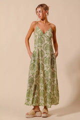 SO ME Damask Floral Summer Maxi Flowy Dress With Open Back - Trendsi - Flyclothing LLC