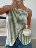 Button Down Striped Tank - Trendsi - Flyclothing LLC