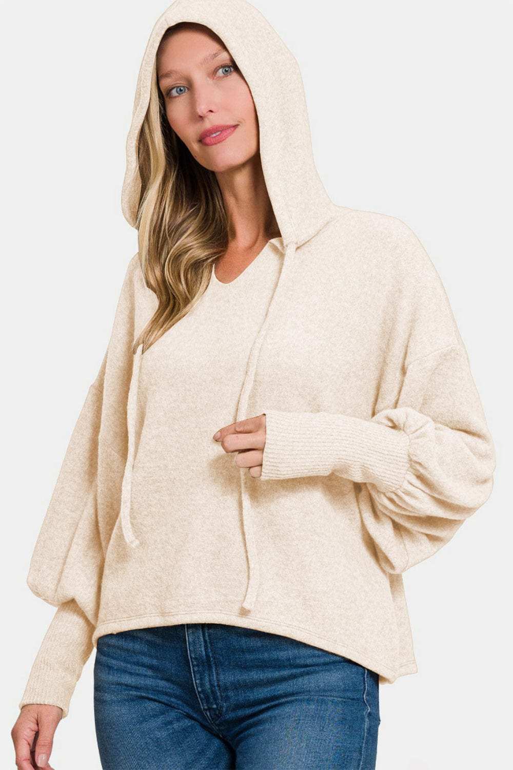 Zenana Brushed Hacci Drop Shoulder Cropped Hoodie - Trendsi - Flyclothing LLC
