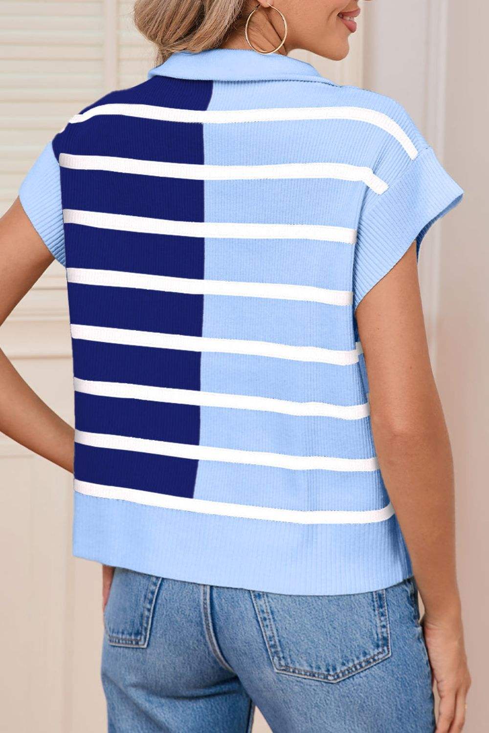 Striped Half Zip Sweater Vest - Trendsi - Flyclothing LLC