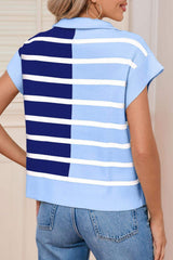 Striped Half Zip Sweater Vest - Trendsi - Flyclothing LLC