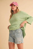 Aemi + Co Side Slit Ribbed Hem Round Neck Sweater - Trendsi