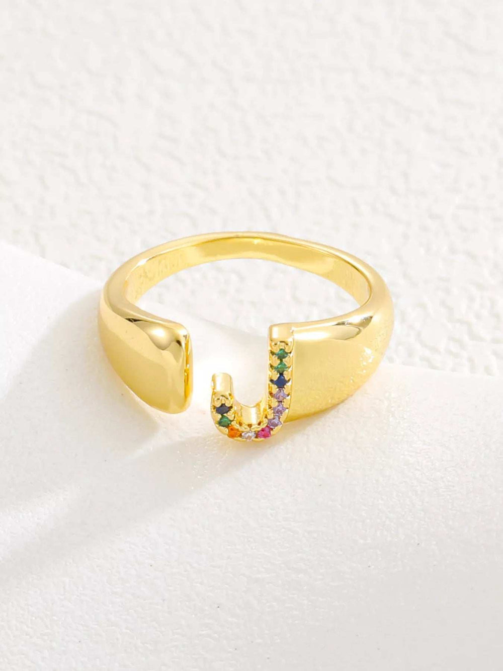 18K Gold-Plated Zircon Letter Ring - Trendsi - Flyclothing LLC
