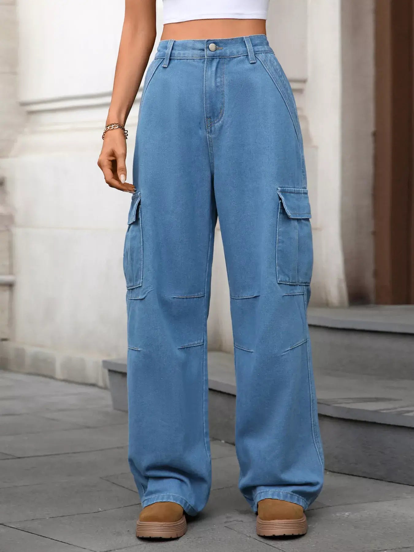 Relaxed Fit Cargo Jeans - Trendsi - Flyclothing LLC