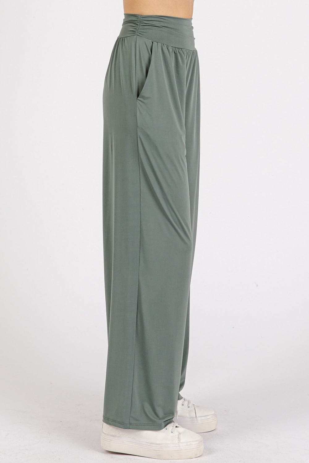 Mittoshop Stretch Banded Waist Wide Leg Pants with Pockets - Trendsi - Flyclothing LLC