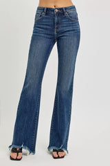 RISEN Full Size Mid Rise Flare Frayed Hem Jeans Plus Size - Trendsi - Flyclothing LLC