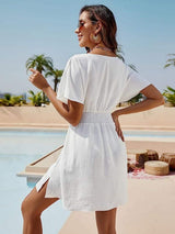 Smocked V-Neck Short Sleeve Dress - Trendsi - Flyclothing LLC