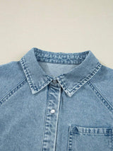 Smocked Cuffs Flared Denim Shirt Mini Dress - Trendsi - Flyclothing LLC