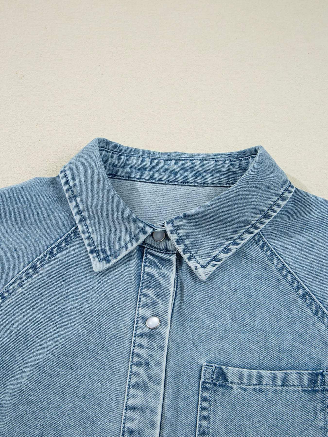 Smocked Cuffs Flared Denim Shirt Mini Dress - Trendsi - Flyclothing LLC