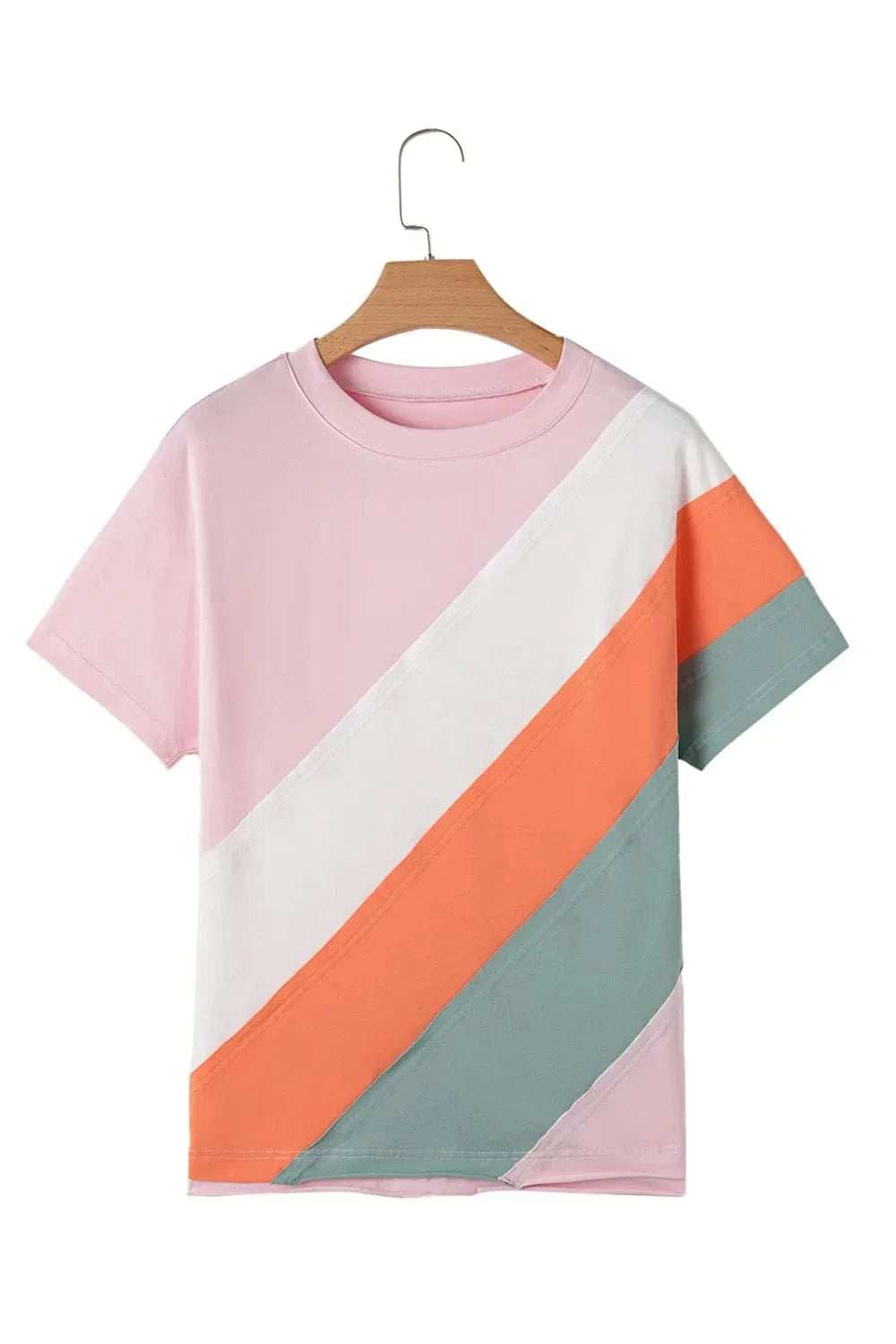 Color Block Round Neck Short Sleeve T Shirt - Trendsi - Flyclothing LLC