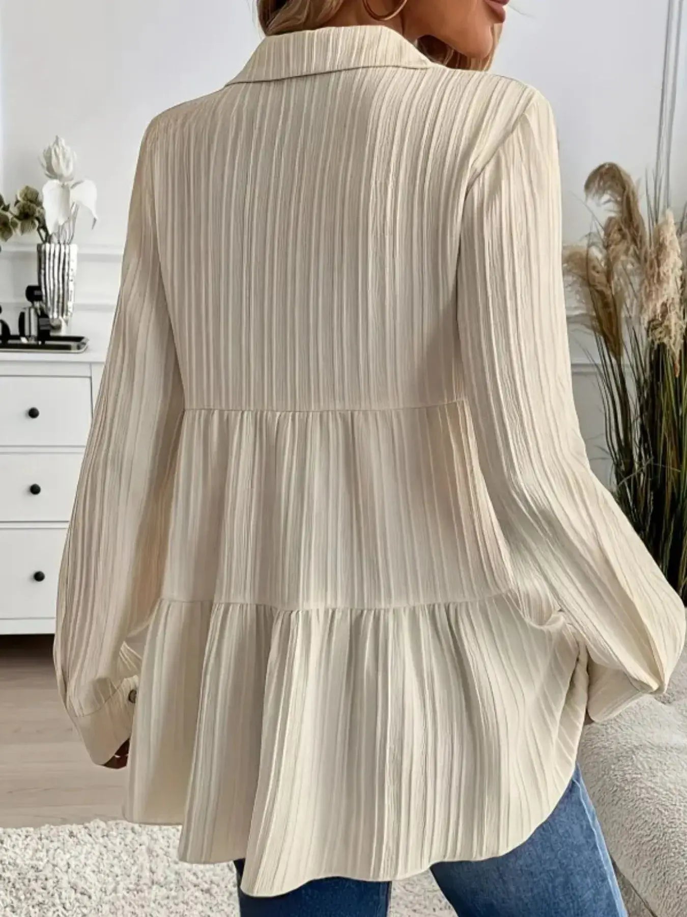Striped Button-Down Tiered Shirt - Trendsi - Flyclothing LLC