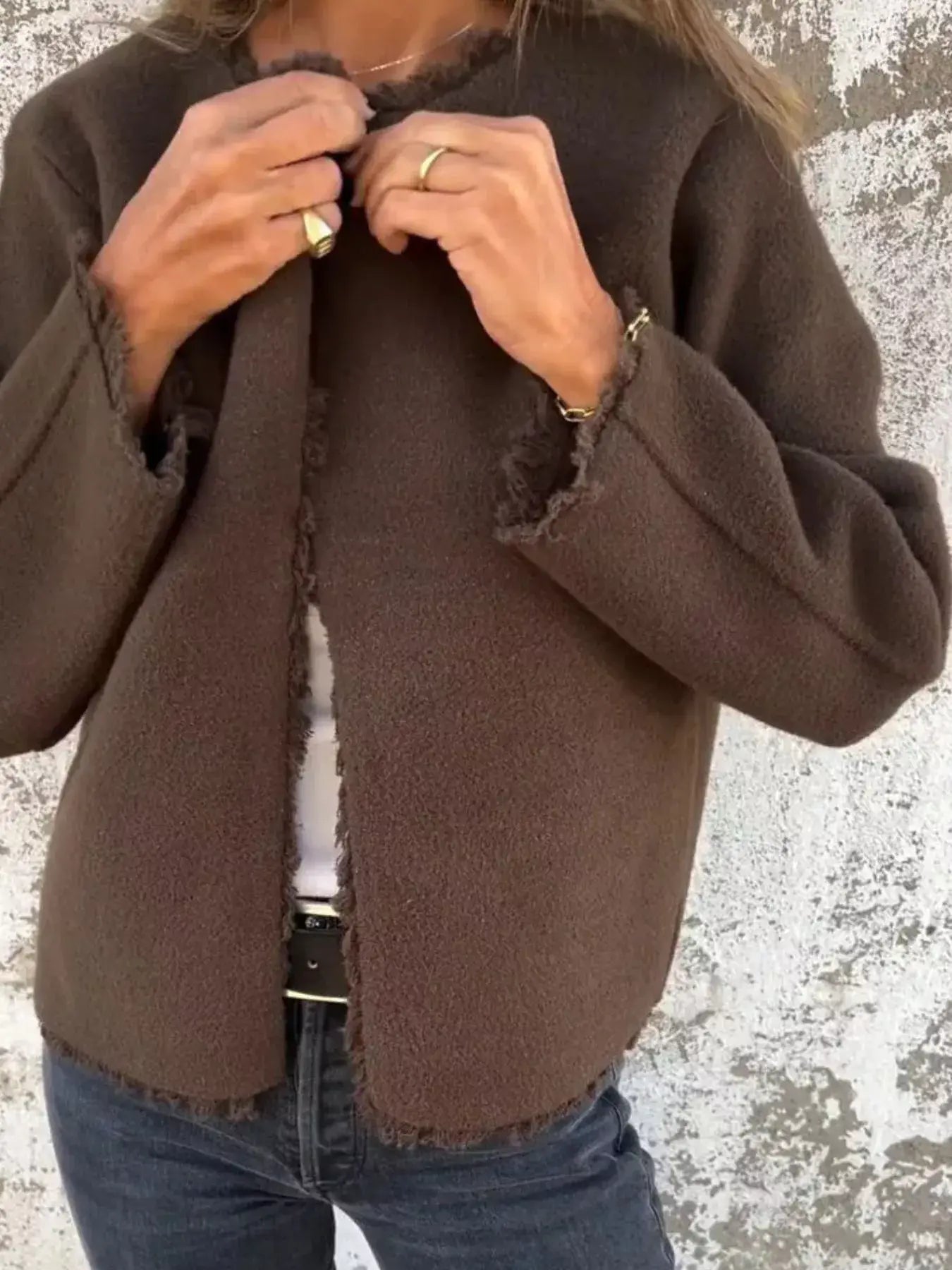 Full Size One Button Frayed Edge Cardigan Plus Size - Trendsi - Flyclothing LLC