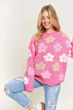 ADORA Full Size Floral Popped 2-Tone Sweater Top Plus Size - Trendsi
