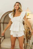 BiBi Crinkle Bubble Textured Ruffled Top - Trendsi - Flyclothing LLC