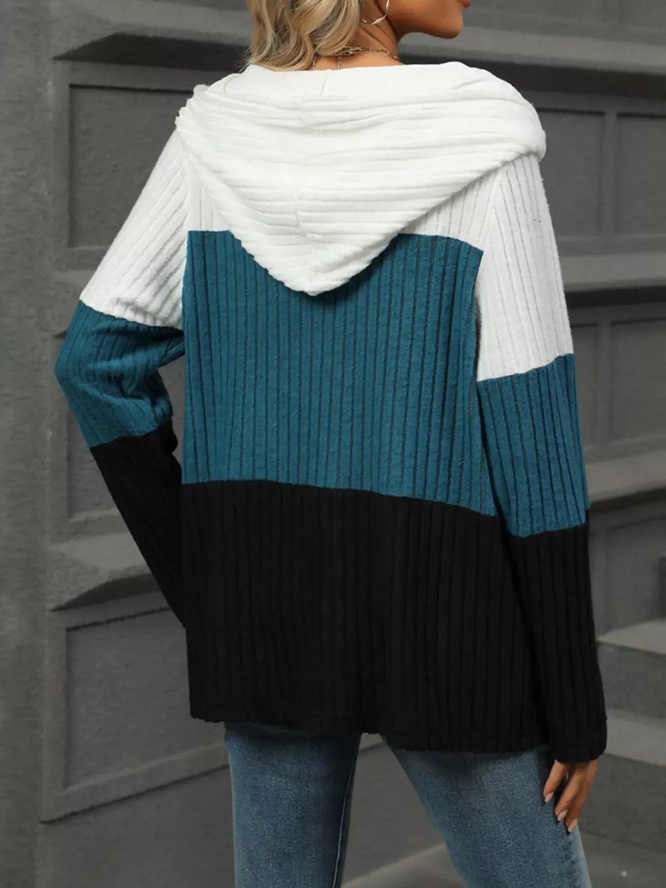 Color Block Half Zip Hooded Top - Trendsi - Flyclothing LLC