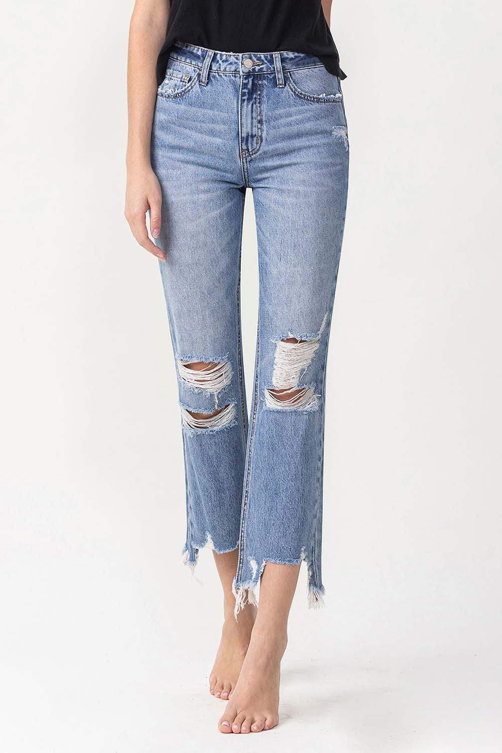 Lovervet High Rise Distressed Straight Jeans - Trendsi - Flyclothing LLC
