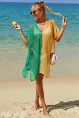 Double Take Openwork Contrast Slit Knit Cover Up - Trendsi - Flyclothing LLC