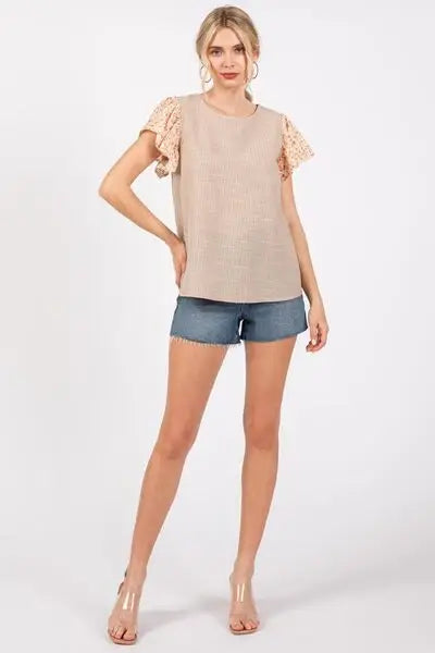 Ces Femme Round Neck Floral Short Sleeve Top - Trendsi - Flyclothing LLC
