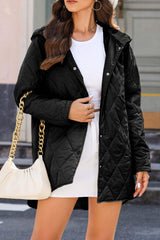 Snap Down Long Sleeve Quilted Winter Coat - Trendsi - Flyclothing LLC