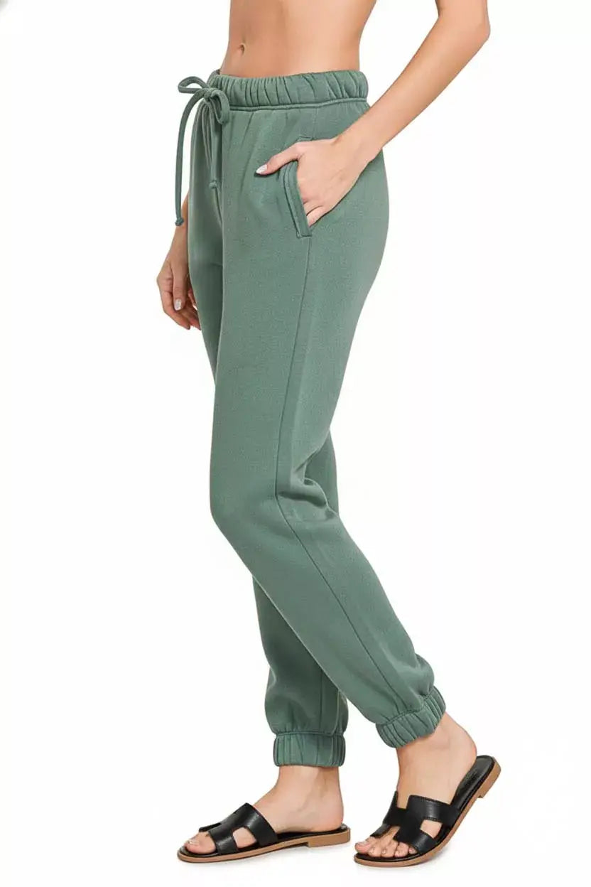 Zenana Fleece Drawstring Joggers With Pocket - Trendsi - Flyclothing LLC