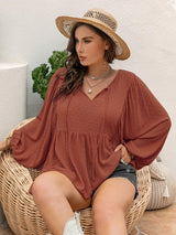 Plus Size Swiss Dot Tie Neck Long Sleeve Blouse - Trendsi - Flyclothing LLC