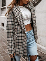 Classic Houndstooth Double-Breasted Blazer - Trendsi - Flyclothing LLC