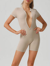 Half Zip Short Sleeve Active Romper - Trendsi - Flyclothing LLC