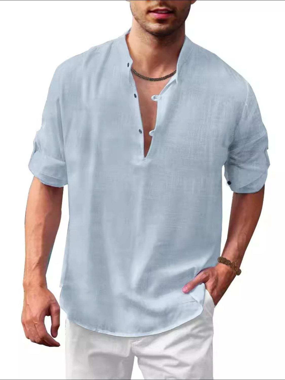 Men's Full Size Half Button Long Sleeve Shirt Plus Size - Trendsi - Flyclothing LLC