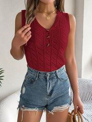 Openwork V-Neck Knit Vest - Trendsi