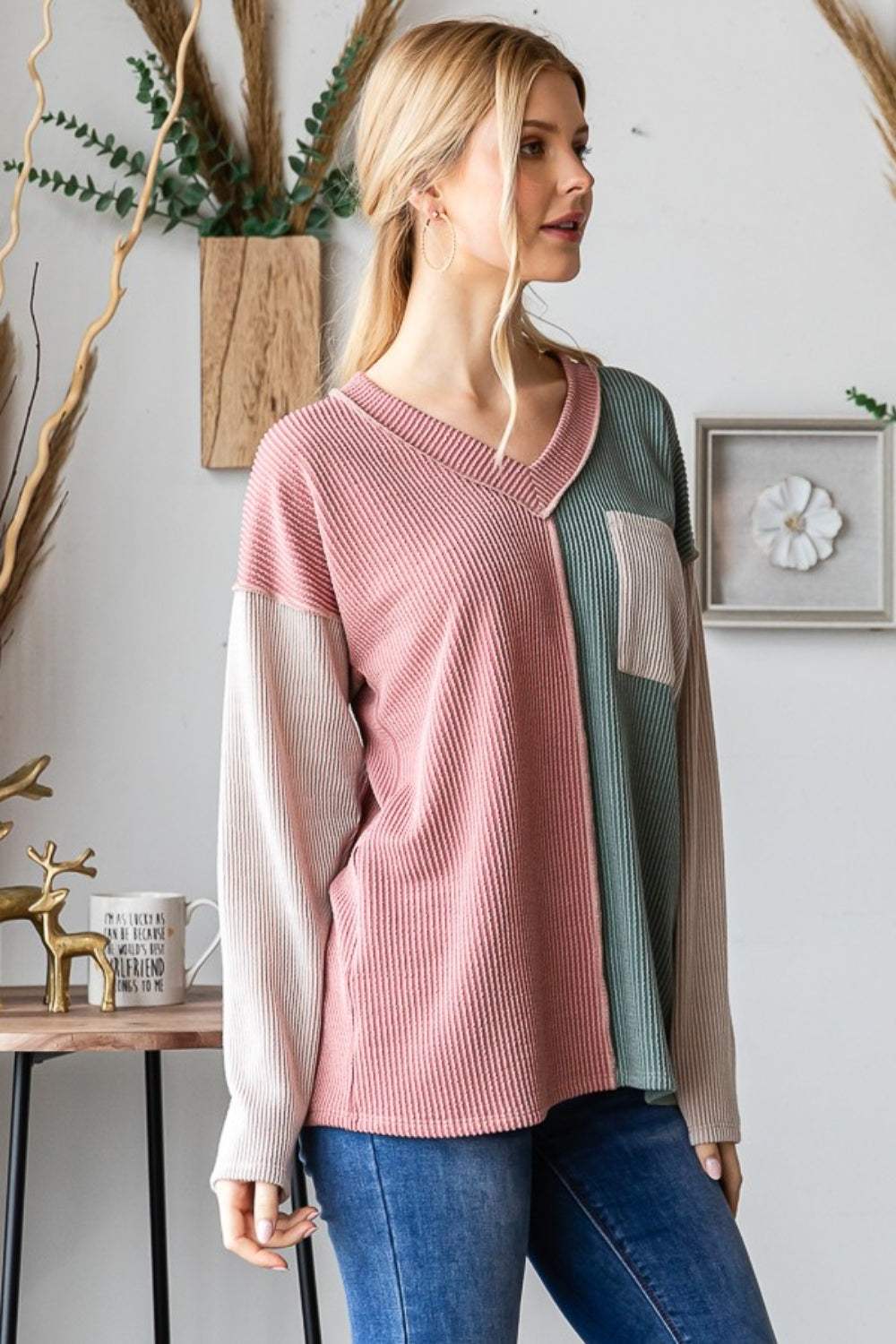Heimish Color Block Exposed Seam Ribbed T-Shirt - Trendsi - Flyclothing LLC