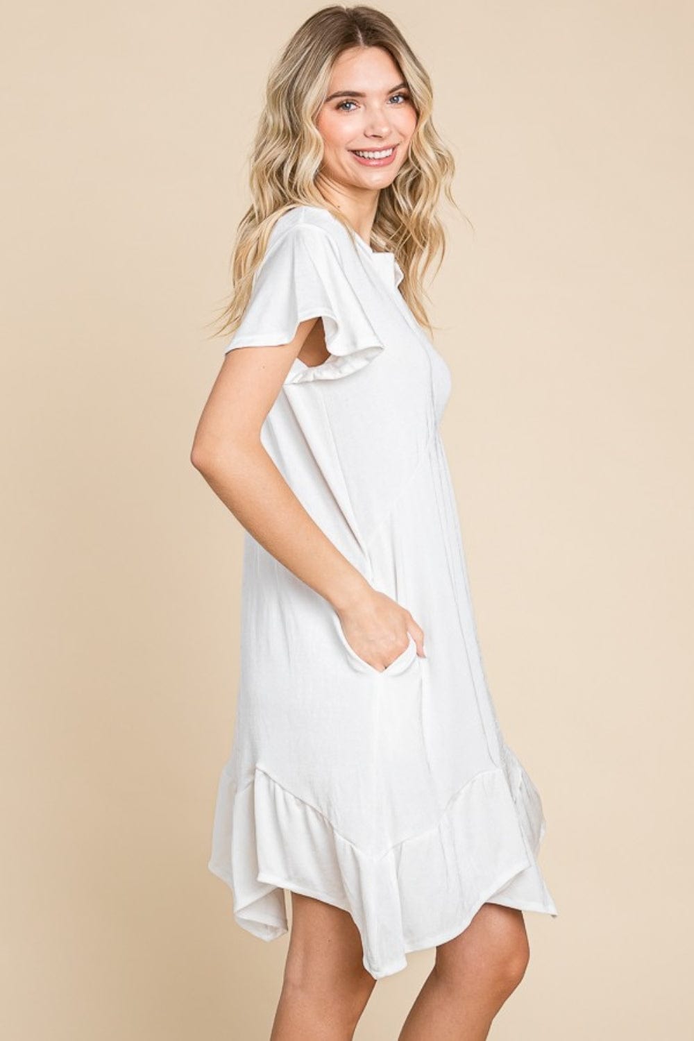 Culture Code Full Size Short Sleeve Ruffled Asymmetric Hem Dress - Trendsi